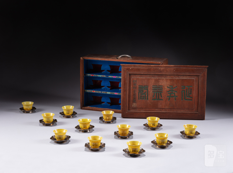 清咸豐 黃釉刻盌盃 一組十二件 《咸豐年製》款 - 图2